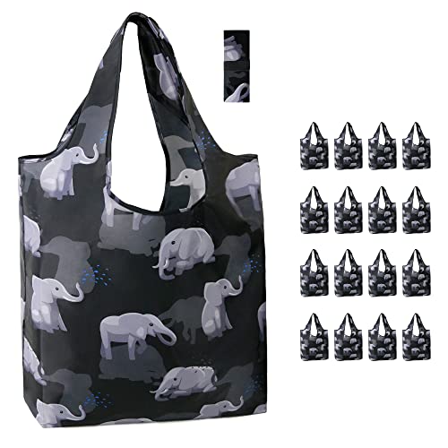 BeeGreen Elepant Reusable-Shopping-Bags Wholesale Animal Reusable-Grocery-Bags Bulk 16 Pack Ripstop Material Extra Large for 50LBS heavy-duty Sturdy. Easy Foldable Machine-Washable-Nylon Long Handle…