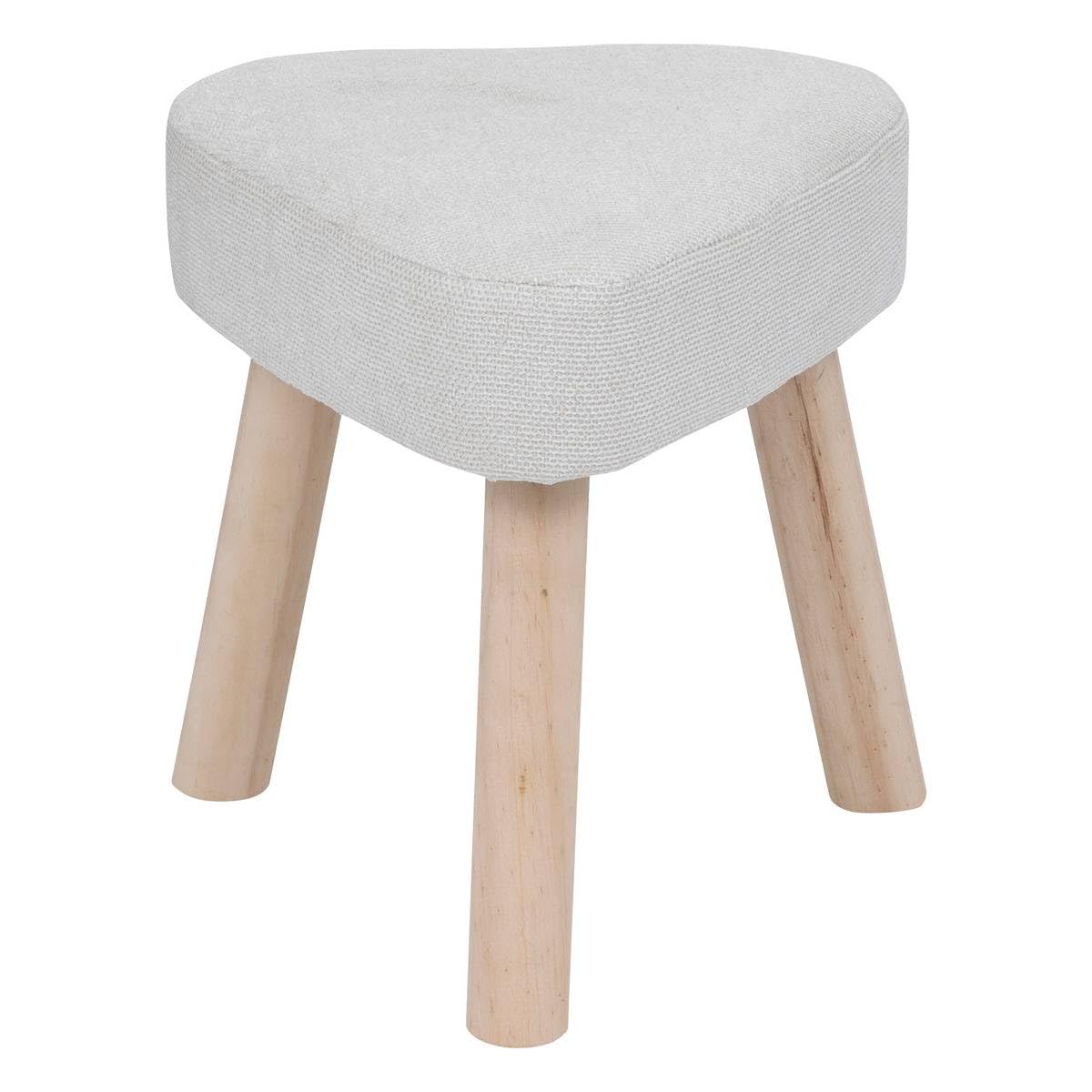 Atmosphera - Tabouret Thena Forme Cœur - Blanc Ivoire - 32 x 36 cm - Pieds en Pin, Assise Tissu - pour Salon, Chambre, Entrée