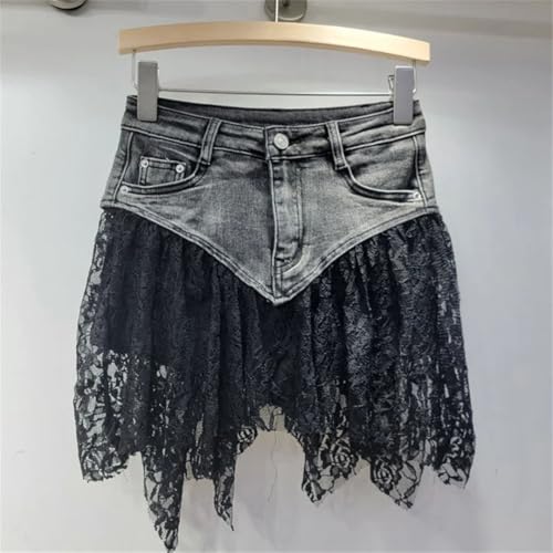 Women's Denim High Waist Slim Patchwork Irregular Lace Design Short Skirts4
