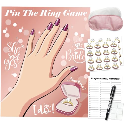PARTYLOUD Bridal Shower Bachelorette Party Games, Pin the Ring on the Bride Game, Pin the Ring Game Bridal Shower Wedding Engagement Shower Games 32 Guests