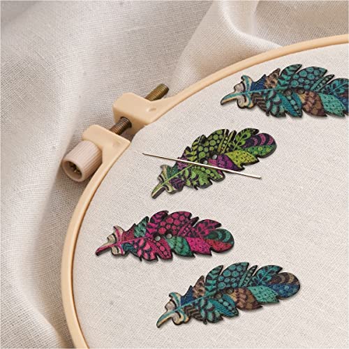 4 Pieces Hand Drawn Vintage Feather Needle Minder, 40 * 15Mm Magnetic Needle Nanny, Cross Stitch Embroidery Needlework Accessories，Set Of Needle Holders For Crafts And Needlework Supplies #TOP8