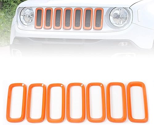 idain Juego de 7 insertos de malla de rejilla frontal ABS Rejilla Cubiertas de malla Kit de ajuste para Jeep Renegade 2016 2017 2018 (naranja)