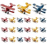 Therwen 18 Pcs Metal Airplane Decorations Vintage Airplane Ornament Hanging Iron Biplane Models Retro Plane Aircraft for Christmas Birthday Home Decor Room Desktop Ornament Photo Prop, Red Blue Yellow