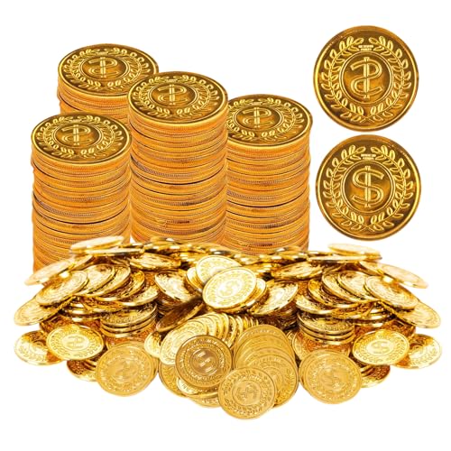 Lufdegim 100 Stück Goldmünzen Goldtaler Piratenschatz Plastik Spielmünzen Piratenschatz Geburtstag Piratenparty Goldmünzen Piratenschatz Goldtaler Schatzsuche Geschenk für Party