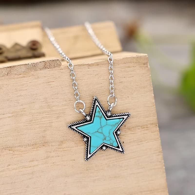 Western Turquoise Pendant Necklace Minimalist Lightning Bolt Star Necklace Pine Stone Chain Adjustable Jewelry for Women - Image 2