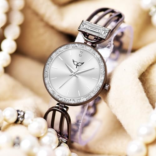 Image of WHITE BIRD Premium Girl Wrist Watch Rose Gold Plated Analog Watch Diamond Studded Dial Stylish Bracelet Strap Stainless Steel Band Perfect for Women