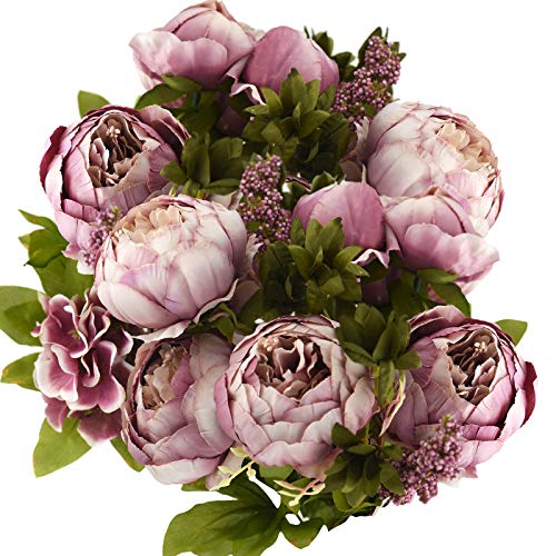Image of FiveSeasonStuff Vintage Artificial Peonies Silk Peony Flowers and Hydrangeas for Wedding Bridal Home Decor - Beautiful Floral Centerpiece Arrangement Decoration with 2 Bouquets (Puce Purple)