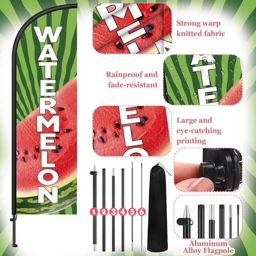 Image of Remagr 2 Pack Watermelon Feather Flag 7 ft Advertising Swooper Flag Windless Watermelon Banner Sign with Pole Kit and Ground Stake for Business Summer Fruit Stand Cart Decor