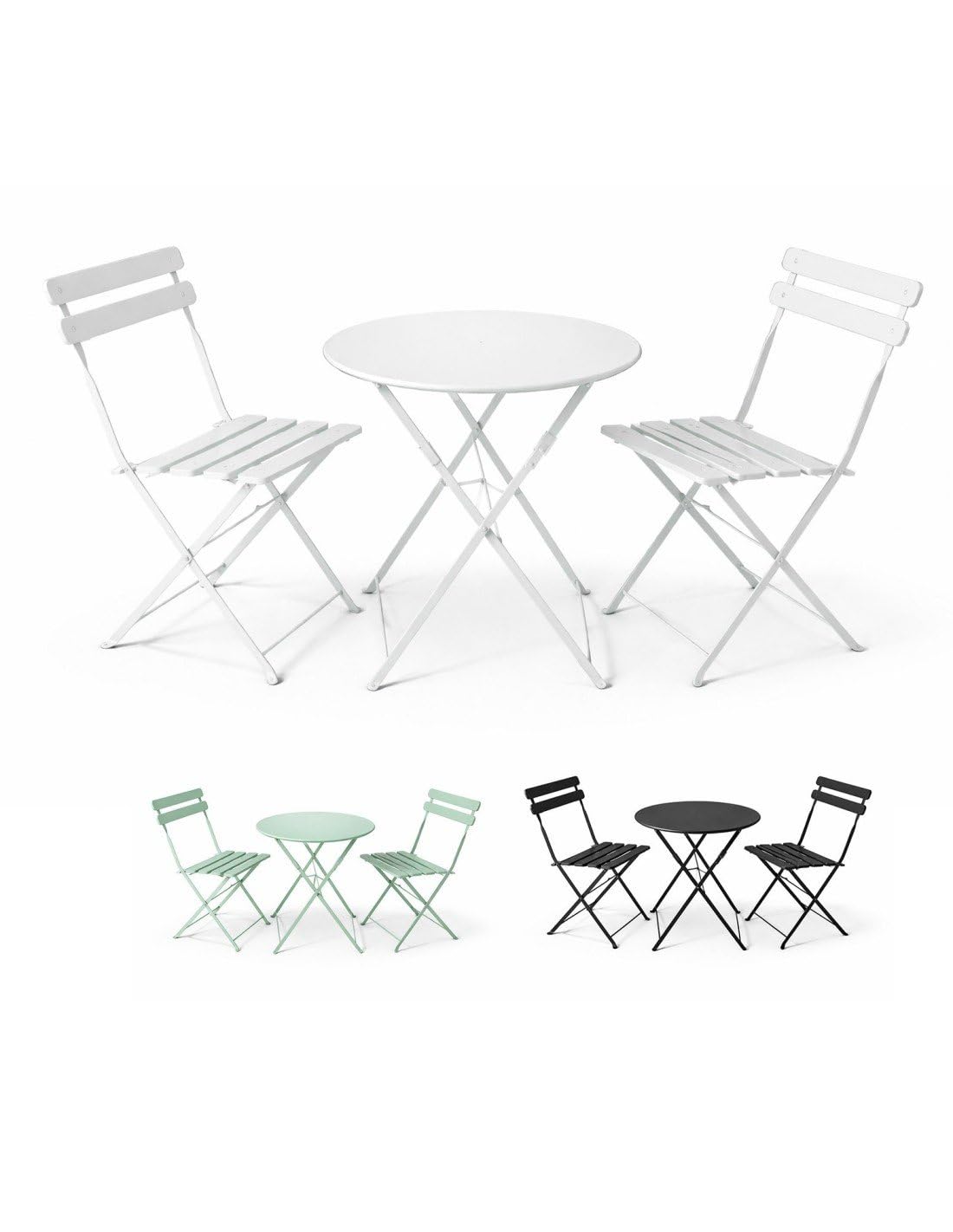 Set Bistró Plegable Arles Metalico | Mesa y 2 Sillas de Exterior e Interior Resistente | Muebles de Jardin, Balcón y Terraza