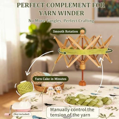 Image of SPEENSUN Wooden Yarn Swift, 4-Step Easy Setup Yarn Umbrella Perfect Match with Yarn Winder, Durable Wood Construction, Foldable Design, Best Christmas Gifts for Knitters & Crocheters