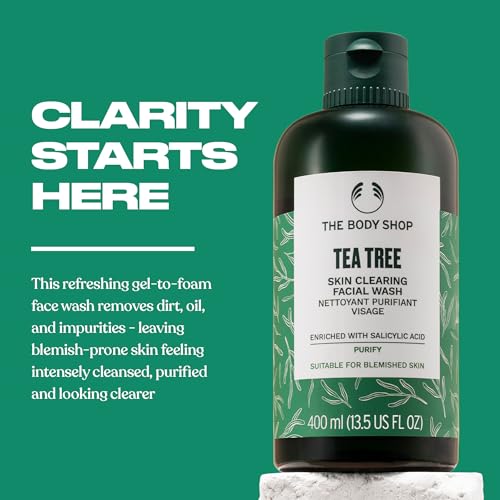 The Body Shop Tea Tree Skin Clearing Facial Wash (1x 250ml), Gel-to-Foam Cleanser for Oily, Blemish-Prone Skin, Proven to Visibly Reduce The Appearance of Blemishes, with Tea Tree Oil & Salicylic Acid