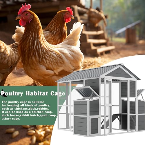 Outdoor Wooden Chicken Coop for 10 Chickens,Large Hen House Poultry Habitat Pet Hutch Run Cage with 2 Chicken Nesting Boxes,Walk in Chicken Coops Run W/Ramp and Run,Waterproof Roof,(80"×82"×69") - Image 5
