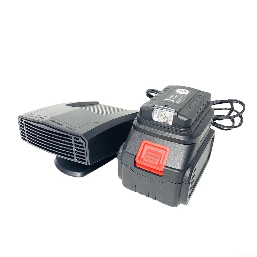 Przenośny grzejnik postojowy i wentylator rozmrażania, ogrzewanie samochodowe z dwoma portami USB, adapter obracany o 360 stopni, nadaje się do akumulatora 18 V DC 14-21 V (czarny)