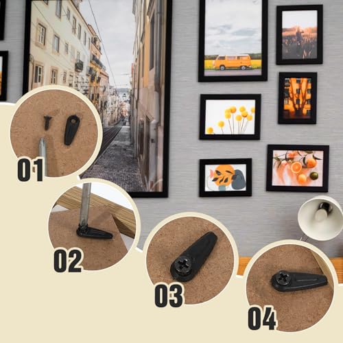 Image of 100 Pieces Picture Frame Turn Button Fasteners Set, Picture Frame Backing Clips with 100Pcs Screws Pictures Frames Corner Fasteners for Hanging Pictures Artwork Gift Box Decoration Box (Black)