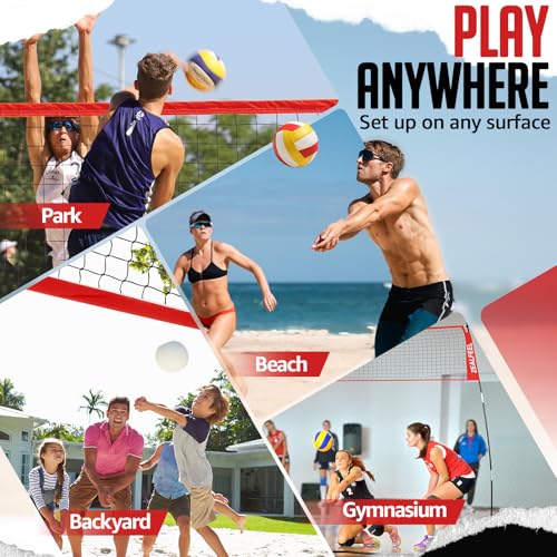 Volleyball Net, 12ft/20ft Training Set Height Adjustable, Portable Freestanding Practice for Hitting or Serving Drills, Pop up With Carry Bag for Backyard or Outdoor