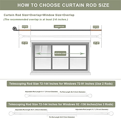 Curtain Rod For Windows 72 To 144 Inch,Brushed Nickel-1 Inch Diameter, Round Finials #TOP5