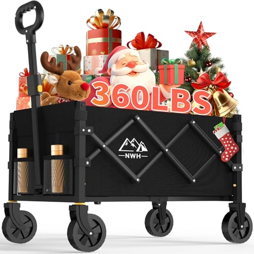 NWH Collapsible Wagon Cart with Wheels Foldable, 360lbs Large Capacity Portable Folding Utility Heavy Duty Beach Wagons Cart with All-Terrain Wheels for Shopping, Camping, Sports, Garden