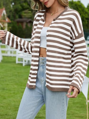 Image of UNCLECAT Womens Striped Cardigan Long Sleeve Button Down Knit Tops
