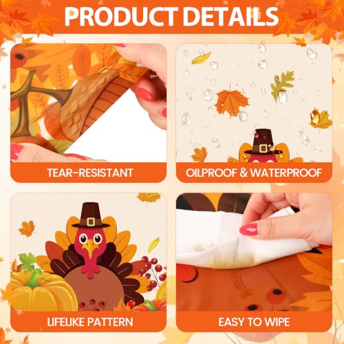 Image of Kochorie 100 Ft x 54 Inch Fall Thanksgiving Turkey Tablecloth Roll with Cutter Box Waterproof Plastic Autumn Friendsgiving Maple Leaves Backdrop Table Cover for Autumn Thanksgiving Party Decor