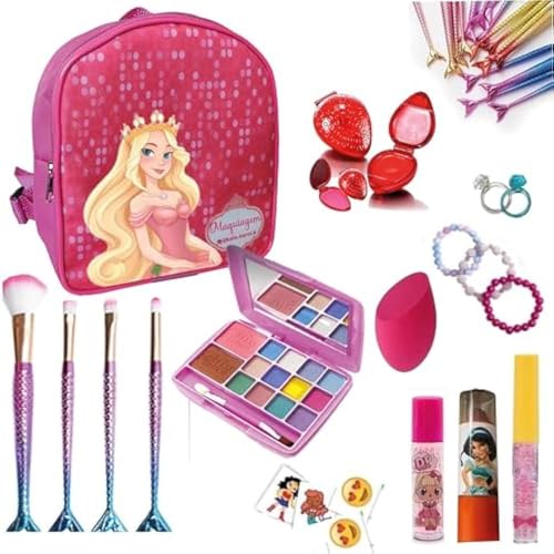 Estojo de maquiagem infantil, brinquedo completo, sombras, batons, pos, e brilhos , encantador