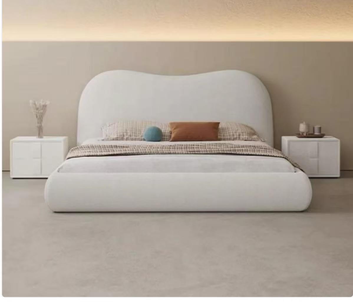 AAF FURNITURE Modern Extra Large Bed Frame for Bedroom with Headboard, Fleece Fabric Wrap,Strong Weight Capacity Without Mattress (Suitable mattress size 180x200cm, Classic)