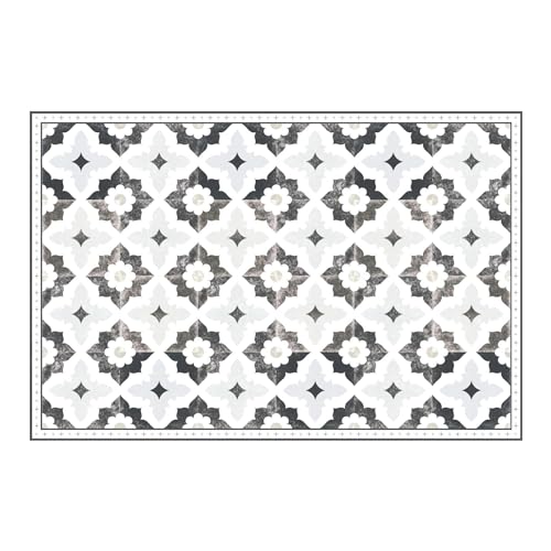 Carolina Creekhouse Vinyl Rug | Sarah 039629UH | Vinyl Floor Mat | Decorative, Vintage, Waterproof, Eco-Friendly, Non-Slip | White Grey, 4'x6'
