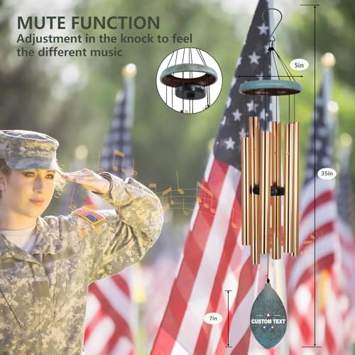 Image of Personalized Wind Chimes Memorial Gifts for US Veteran, Custom Wind Chimes Memory Gifts for Military, Sympathy Windchime for Soldiers in Navy, Air Force, Army(Produced in Texas)