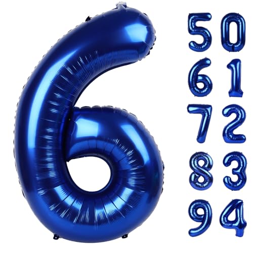 Image of Night Blue 6 Balloon, Number Balloons 40 Inch, 6th Balloons for Birthday Decorations, Night Blue Party Supplies 6 Birthday Balloon, Number 6 Balloon