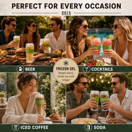 Image of Frozen Pint Beer Glasses, Dual-Wall Freezable Cooling Mugs, Set of 2, 12 oz