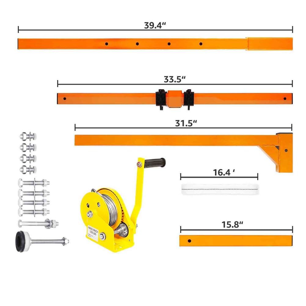 Hebewerkzeug für die Installation von Klimaanlagen – 150 kg Kapazität, 30 m Komplettset, und Handwinde, Abnehmbar und tragbar, Robustes orangefarbenes Design,001,3ph 150kg 15m