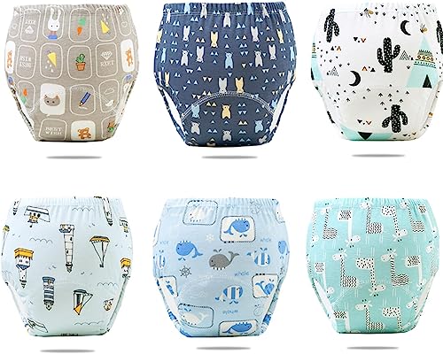 Beauenty 6PCS Baby Potty Training Pants Breathable Potty Training Underwear Toddler Training Underwear for 0-3 Years Boy and Girls Strong Absorbent Cotton Training Pants (L Boy)