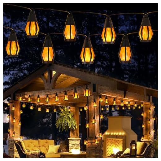 Solar String Lights for Outside, 21Ft Patio Lights with 10 Flickering Flame Light Bulbs, Waterproof Warm White Solar Powered Outdoor Light for Garden Yard Patio Gazebo Bistro Cafe Party Decoration