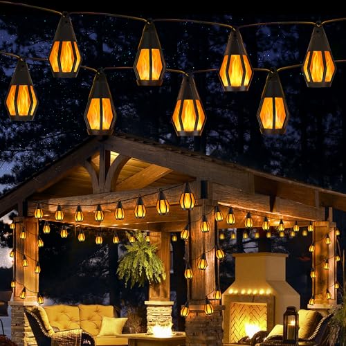 Jnaurb Solar String Lights for Outside, 21Ft Patio Lights with 10 Flickering Flame Light Bulbs, Waterproof Warm White So - Detailed View