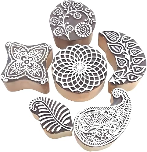 Image of RENIQ Wooden Printing Block for Fabric & DIY Craft | Handcrafted Indian Design Stamp for Textile, Pottery, Mehndi & Home Decor (Multicolor17)