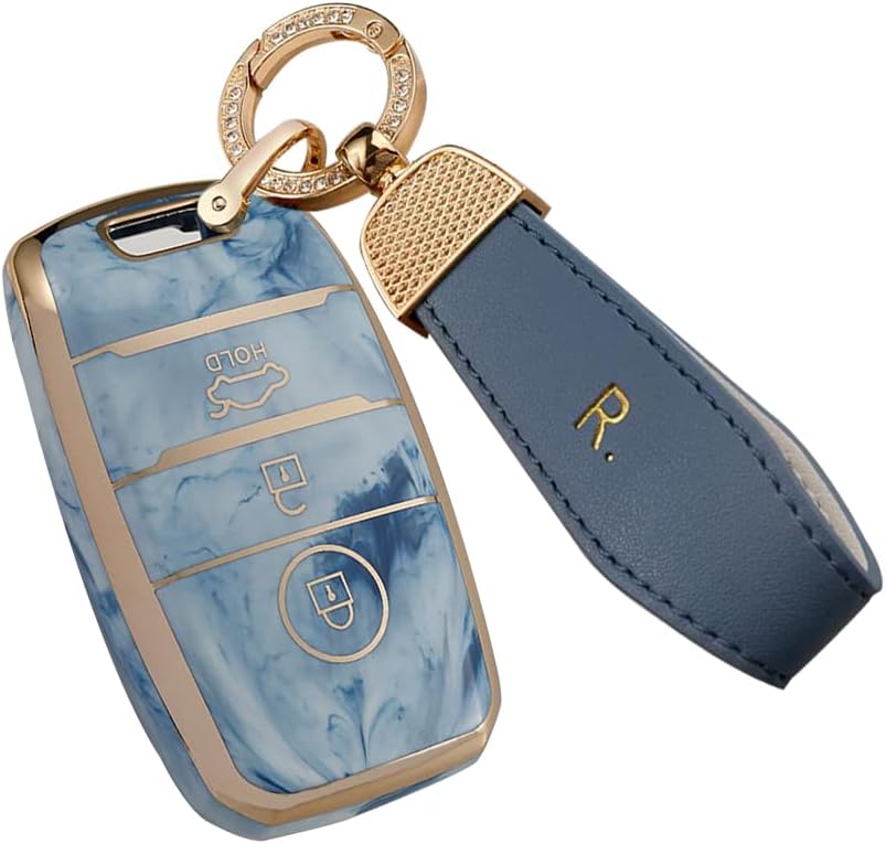 SANRILY Pink Jade Pattern Soft TPU Key Fob Cover for Kia Optima Rio Sportage Sorento Keyless 3 Button Key Case Shell with Leather Keychain