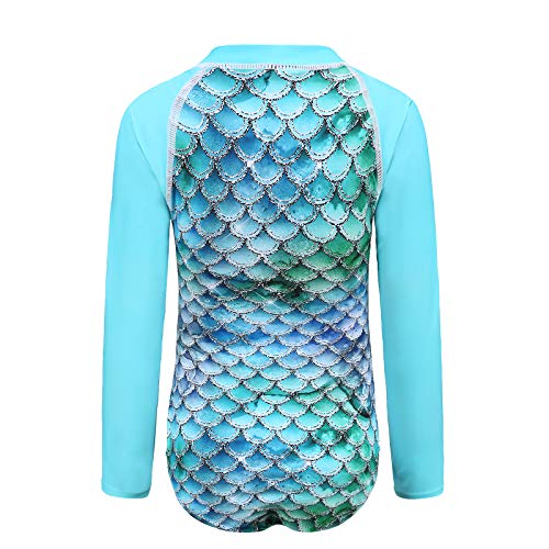 Image of Moon Tree Girls One Piece Swimsuits Long Sleeve Rash Guard Zipper Front Bathing Suit UPF 50+