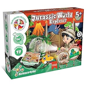 Science4you Jurassic World Explorer – Juguete Dinosaurios para Niños 4 5 6+ años – Juego con 14+ Experimentos y Manualidades: Huevo Dinosaurio, Figura Dinosaurio, Volcán, Linterna Proyector, Fosiles