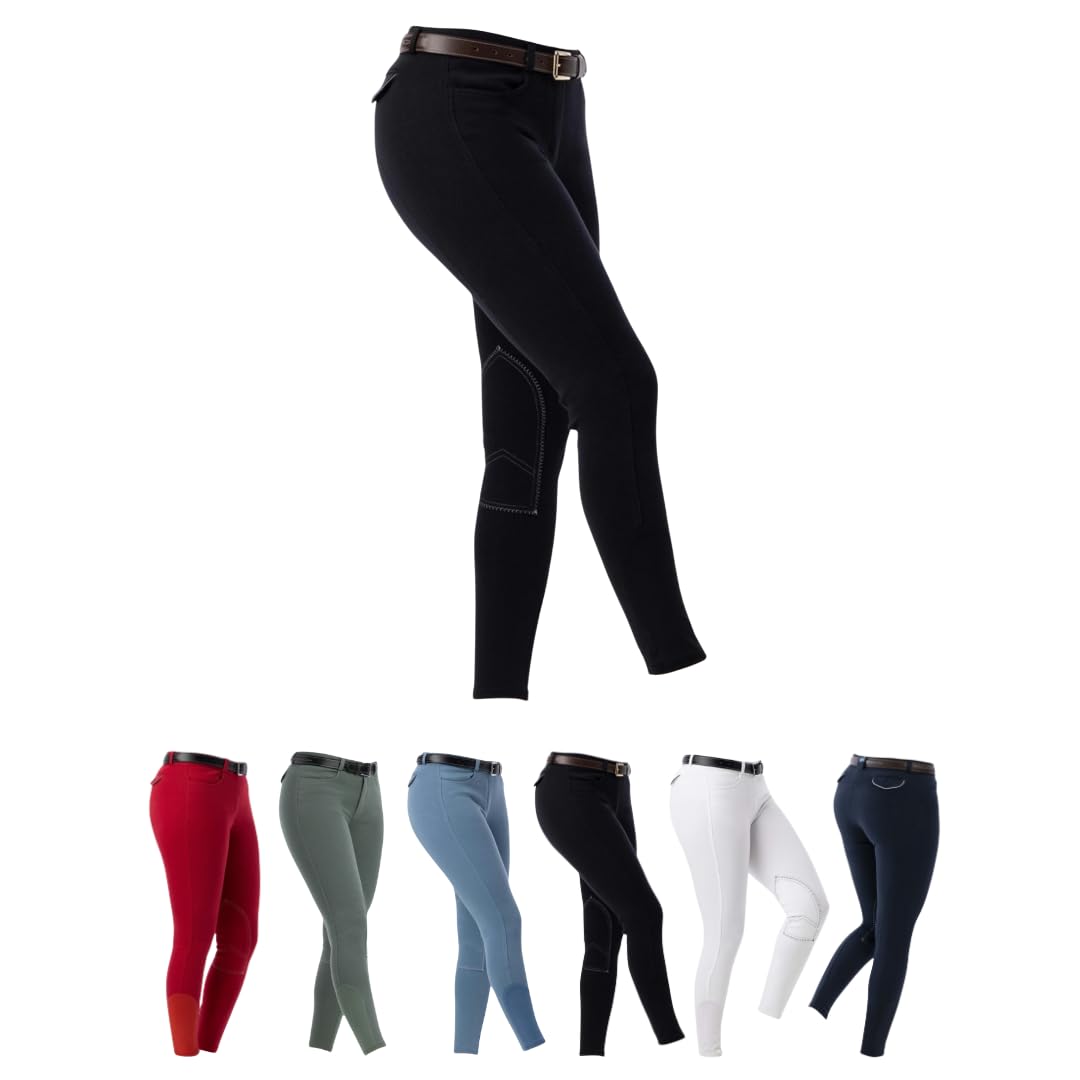 RIDING WORLD - Pantalon d'équitation pour femmes et enfants Alexandrie | Pantalon de cavalier avec renforts en tissu aux genoux | avec poches avant | Legging d'équitation en six couleurs | Vêtement