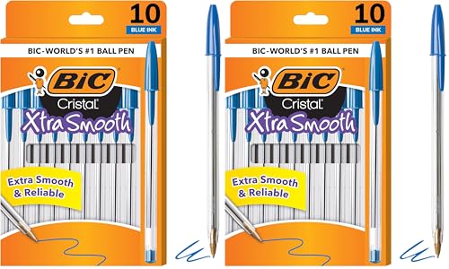BIC Cristal Xtra Smooth Ballpoint Pen, Medium Point (1.0mm), Blue, 10-Count (Pack of 2)