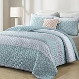 Aqua Quilt Set King Size Boho Striped Bedspread Lightweight Soft Microfiber Bedding Set 110'x90' (3 Pieces)