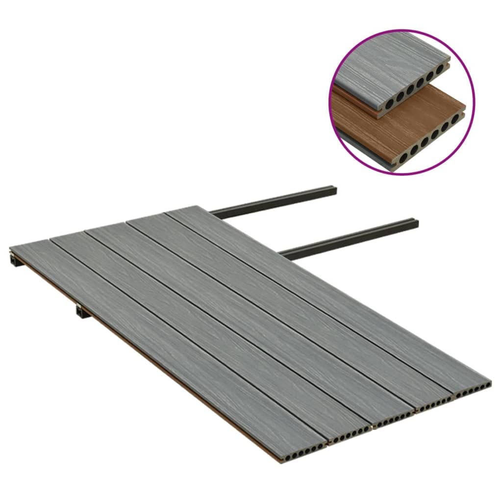 Lot de lames de terrasse WPC avec accessoires marron gris 10 m² 2,2 m de long, 23 mm d'épaisseur, lames de co-extrusion pour balcon, piscine, imperméables et durables avec structure en bois