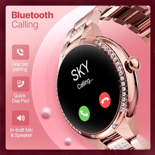 Image of CrossBeats Diva 1.28 inch Stylish Smart Watch for Women with Stone Studded Bezel| Amoled Display | Female Health Tracker | 100+Sports Modes| Premium Metal Smartwatch with Wireless Charging - (Rose Gold)