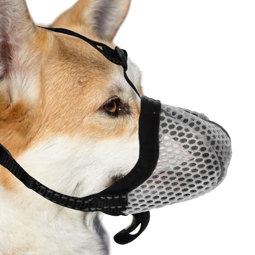 RENEWREVITAL Dog Muzzle, Muzzle for Small Dog, Breathable Soft Muzzle, Reflective Adjustable Basket Muzzle with Air Mesh, X-Small, Grey