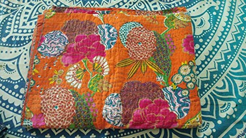 TI AMO Handmade Kantha Quilt Handmade Kantha Quilt Home Decor Multi Colour 90 x 108 Inch Queen Quilt