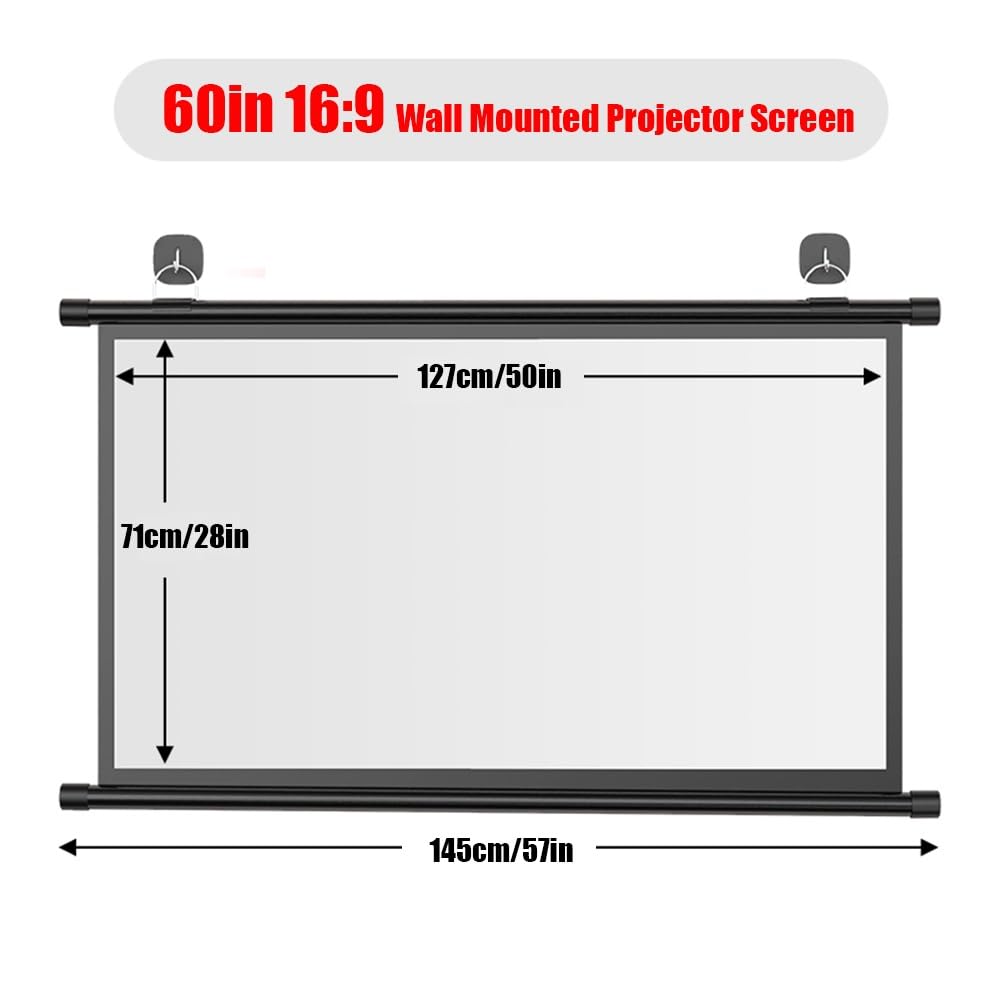 Schermo Videoproiettore,Schermo Proiettore Portatile per Esterni 16:9, Schermo Cinematografico Pieghevole Antipiega per Casa,Ufficio,Aula(134cm)
