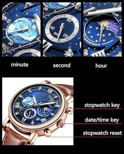 Image of MINILUJIA 50M Waterproof Men World Map Watches Creative Starry Universe Earth Globe Moon Sun Rotating Eye-catching Personalized Cool Unique Mens Watches