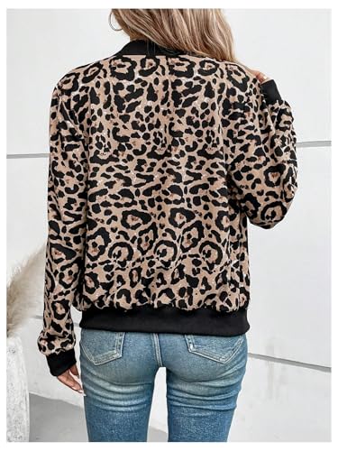 SweatyRocks Women's Leopard Print Jacket Zip Up Long Sleeve Bomber Jackets Outwear2