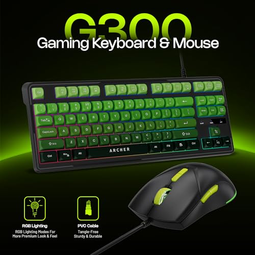 Image of Archer Tech Lab Wired Gaming Keyboard and Mouse Combo| RGB Backlit, 87 Keys with 19 Anti-Ghosting, 7-Button Mouse, Adjustable 4 DPI (1200-3600) USB Plug & Play for PC Laptop Mac PS5 Xbox (Astra G300)