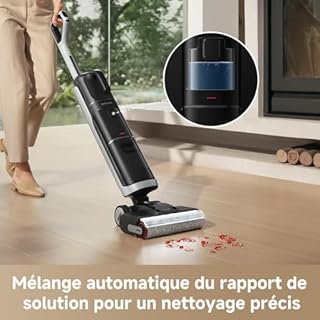 dreame H14 Dual Aspirateur Laveur 5-en-1, à Rapport Intelligent, Modèle à Plat, Lavage à de Brosse à 60 °C, Séchage à 60 °C en 5 Min, GlideWheel, 18 kPa, Racleur Démêlant, Tête de Brosse à LED