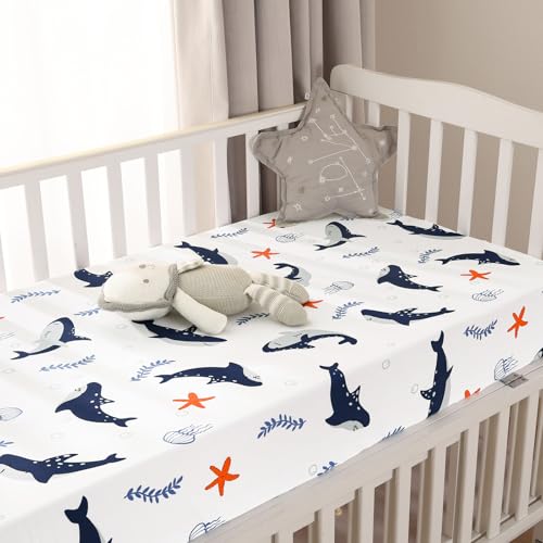 Image of PHF 3 Pack Soft Shark Crib Sheets Fitted, Comfy Breathable Baby Sheets for Boys, 28x52 Inches Fits Standard Crib and Toddler Mattresses, Shark